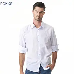 FGKKS новые модные мужские однотонные рубашки мужские с длинным рукавом Slim Fit мужские деловые повседневные рубашки для