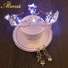 Brillante Estrella Barroco LED Light-up de Cristal Tiara Venda de La Corona y Clip de oreja Pendientes de la Placa de Oro de la Joyería Del Pelo Del Partido para Las Mujeres HG152
