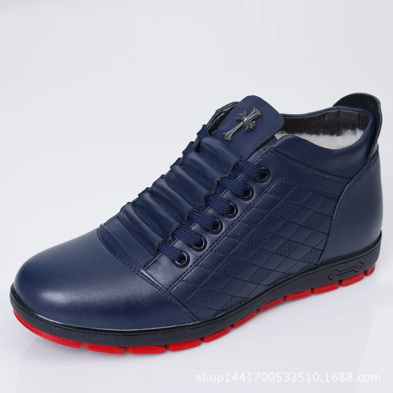 Зимние мужские ботинки из натуральной кожи; мужские зимние ботинки на меху со шнуровкой; обувь на плоской подошве; мужские кожаные ботинки синего цвета; Z500 35 - Цвет: blue