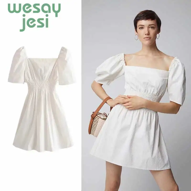 

2019 Womens Summer Plus Size Short Mini women Dress Plain Solid Color Square collar Casual Loose Pullover Tunic dresses