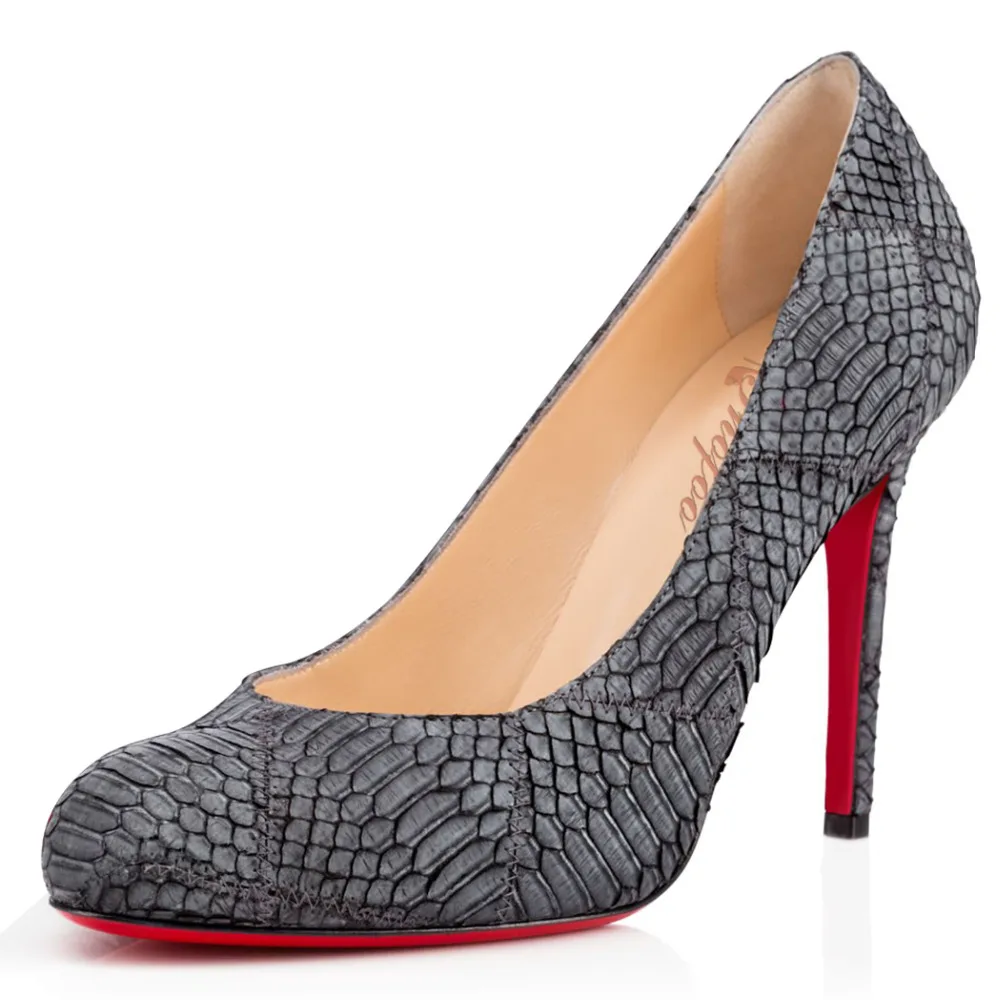 Women Grey Snakeskin Pattern Pleather Point Toe High Heels Pumps font b Shoes b font for