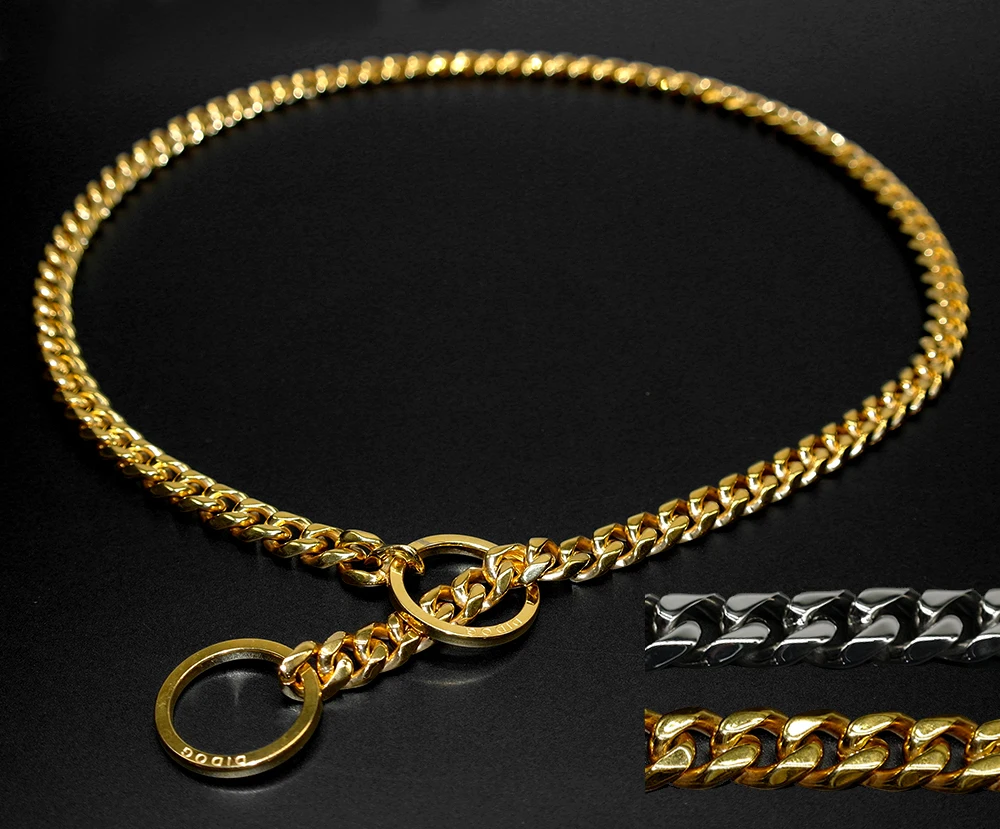 gold choke chain dog collar