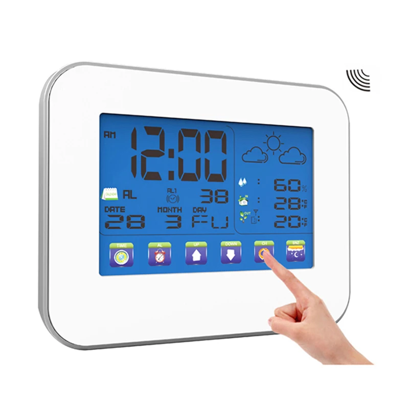 Беспроводная метеостанция с сенсорным экраном, измеритель температуры и влажности, термометр, гигрометр с будильником