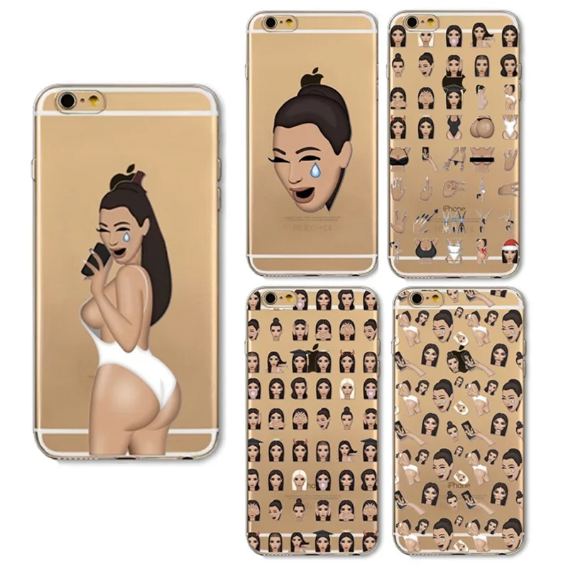 

Funny Kim Kardashian Crying Face Emoji Painted Case For iPhone 8 5 5s SE 6 6s 7 7plus Kimoji Clear Soft TPU Cell Phone Cases