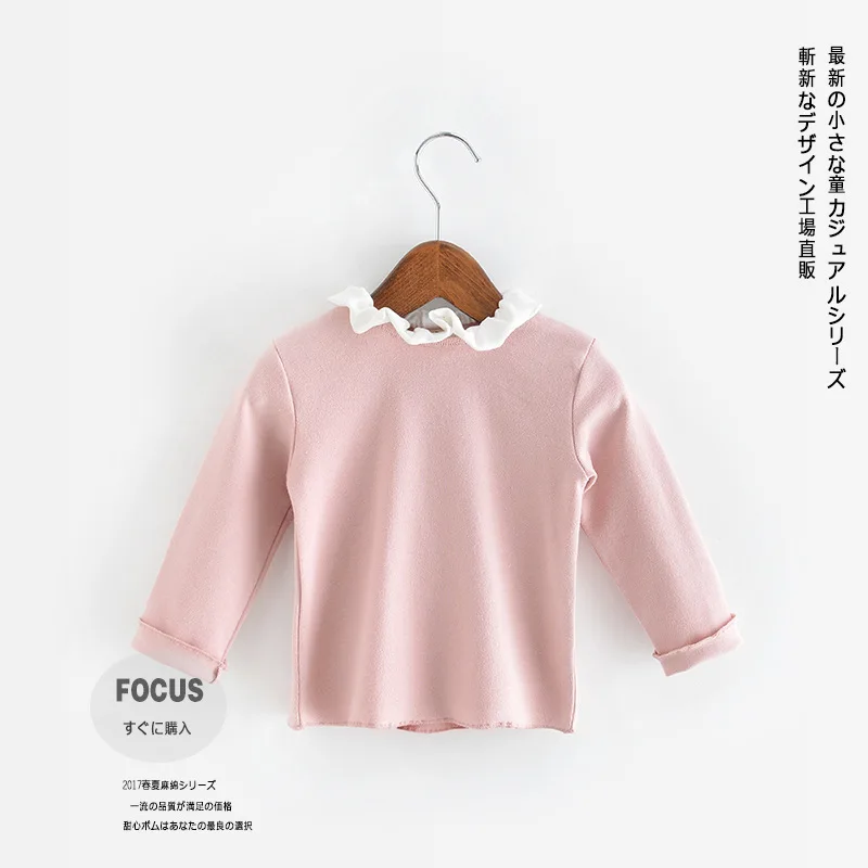 Коллекция 208 года, футболка Muxi детские топы и блузки с цветочной горловиной, 4 цвета детские футболки с длинными рукавами для маленьких девочек и мальчиков - Цвет: Розовый