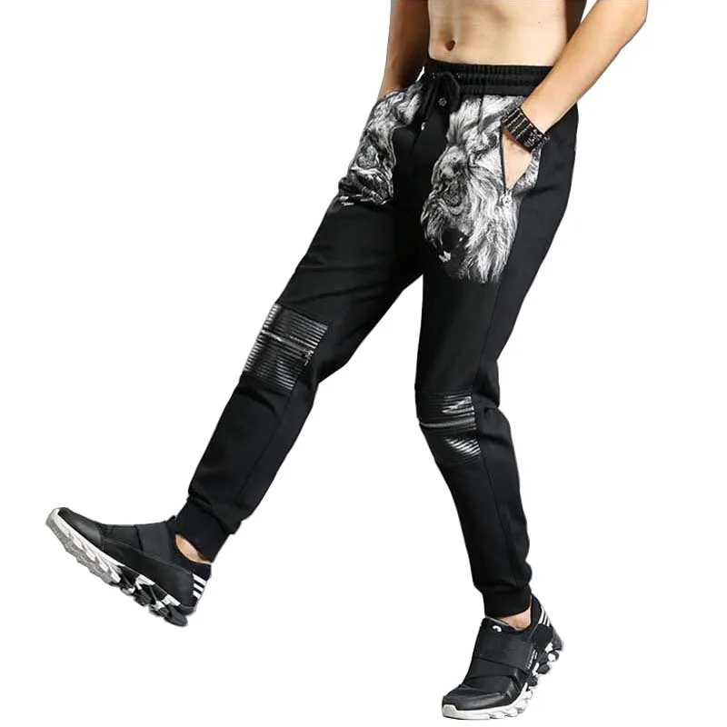

Fashion Clothing Print Joggers Sweat Pants Zipper Patch Design Men Casual Pants Slim Fit Cotton Sweatpants Hip Hip Trousers