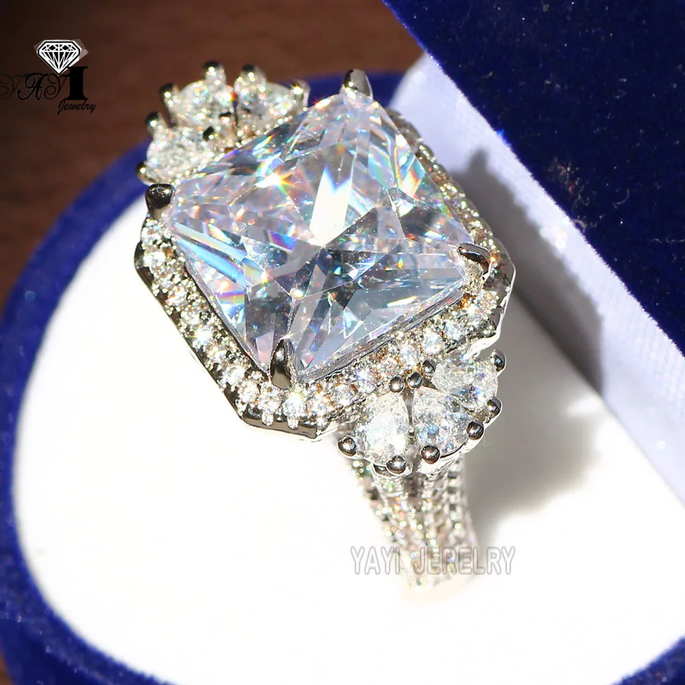 Ювелирные изделия yayi Princess Cut 15 CT 15*15 мм огромный белый циркон серебряного цвета обручальные кольца с сердцем вечерние кольца Подарки