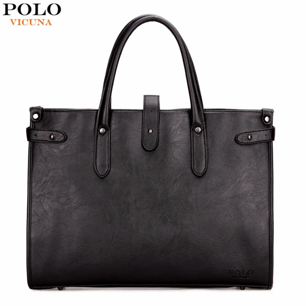 

VICUNA POLO Casual Large Mens Tote Bag Fashion Black Leather Men Handbag Simple Design Large Capacity Men Shoulder Bag Briefcase