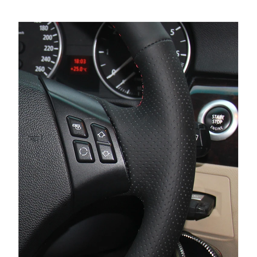 Рука сшитый черный искусственная кожа ПУ Чехлы рулевого колеса автомобиля Обёрточная Бумага для BMW E90 320 318i 320i 325i 330i 320d X1 328xi 2007