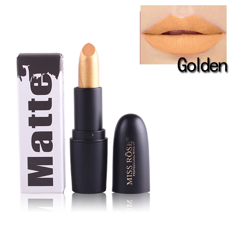 Miss Rose brand makeup gold metallic lipstick waterproof long lasting