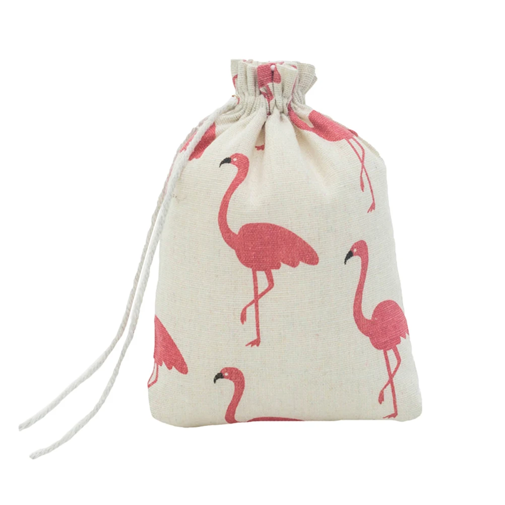 

1 Pc Mini Flax Storage Bag Drawstring Storage Pouch Lightweight Reusable Carrying Case Jewelry Candy Storage Bag (Red Flamingo)