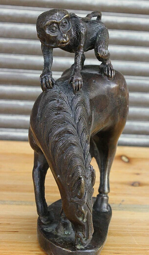 

S07177 8" Folk Chinese FengShui Copper Bronze Zodiac Monkey Ride Horse Statue Sculpture discount 30% (C0324)