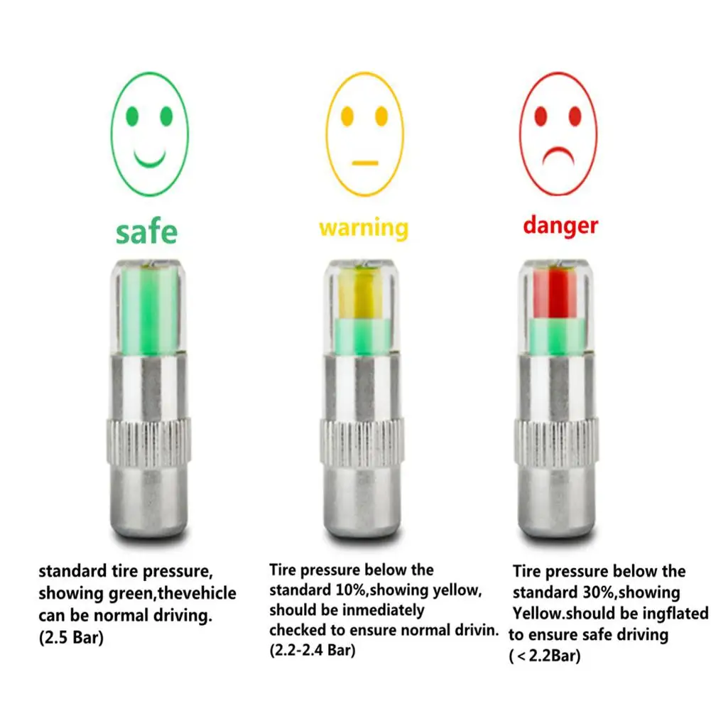 4 шт. 2,2/2,4 Бар автомобильный контроль давления в шинах, датчик колпачка клапана, индикатор, 3 цвета, глазное оповещение, диагностический набор инструментов, автомобильная электроника