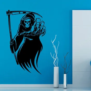 

Happy Halloween Skull Death Braid Skeleton Sickle Living Room Vinyl Carving Wall Decal Sticker for Holiday party Home Decor