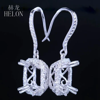 

HELON Cushion 8x6 Solid 14K Solid White Gold Diamonds Semi Mount Long Dangle Earrings For Women's Vintage Diamonds Drop Earrings