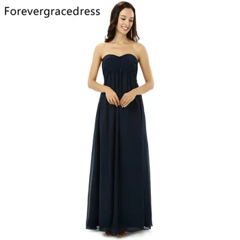

Forevergracedress Real Photos Navy Blue Bridesmaid Dress Simple A Line Sweetheart Chiffon Long Wedding Party Gown Plus Size