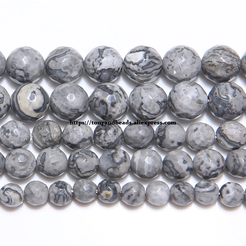 

Free Shipping Natural Stone Faceted Map Jaspers Round Beads 15" Strand 4 6 8 10 12MM Pick Size For Jewelry Making