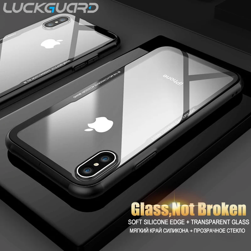 Чехол из закаленного стекла для телефона iPhone 7 8 XR XS Чехлы прозрачная стеклянная