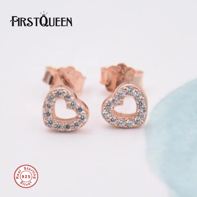 

FirstQueen Captured Hearts, Gold Rose & Clear CZ Stud Earrings For Women Best Jewelry Gift for New Year Fine Jewelry