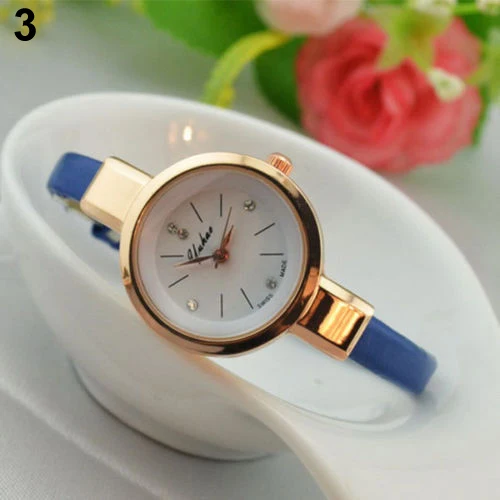 Модные повседневные женские часы яркого цвета тонкий кожаный ремешок кварцевые наручные часы браслет Наручные часы Relogio Feminino - Цвет: Dark Blue