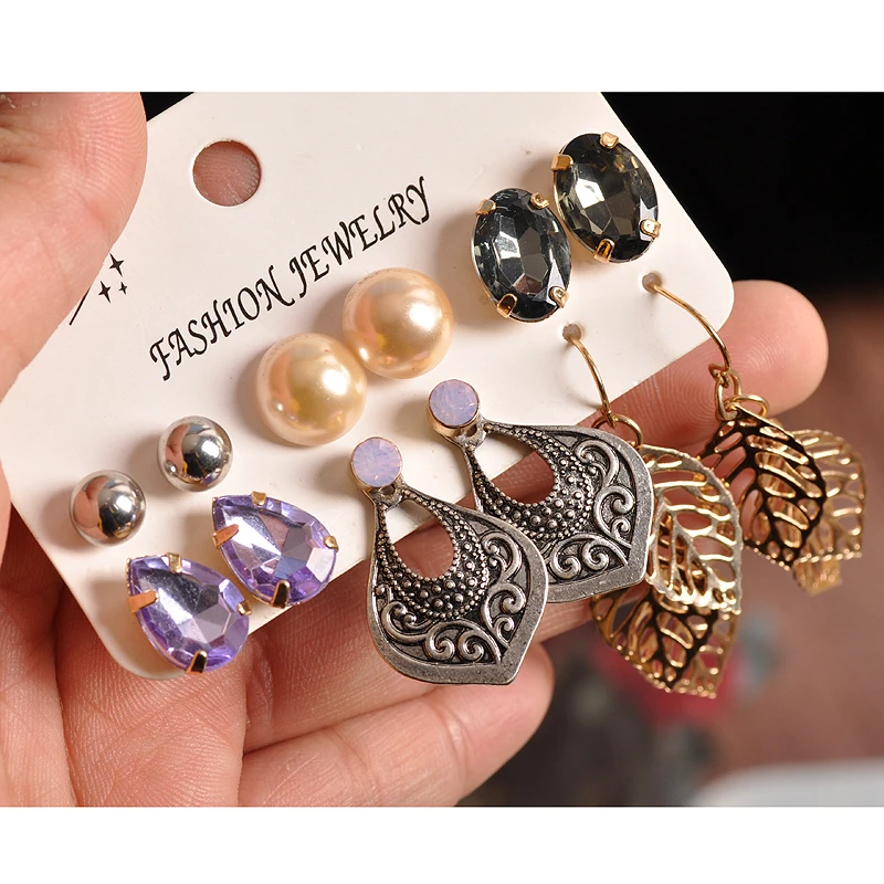 

Hot selling new fashion women jewelry wholesale girl boys birthday party tassel simple mixed 6 pairs of /set Gift Earrings