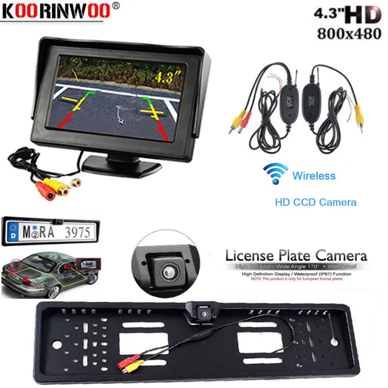 Koorinwoo авто беспроводной ЕС Автомобильный номерной знак рамка HD CCD Водонепроницаемый Парковка заднего вида Зеркало ЖК монитор камера система