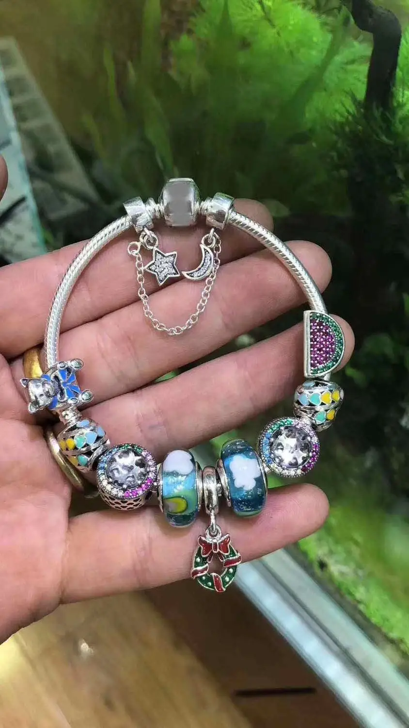 

100%925 Sterling Silver Original 1:1 Fashionable Silver Christmas Glass Bracelet Suitable For Women Crystal Bracelet Jewelry