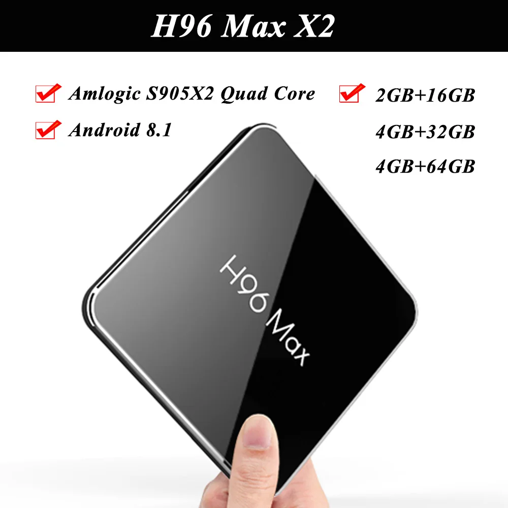 

H96 MAX X2 Android 8.1 Smart TV BOX Amlogic S905X2 Quad Core 4G DDR3 64G EMMC Set Top Box 4K 3D H.265 Wifi media player