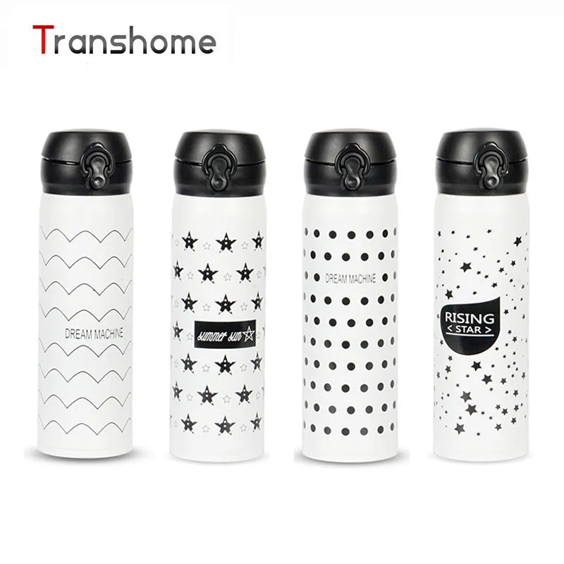 TRANSHOME Black White 500ML Vacuum Insulated Thermos Bottle for Stainless steel Outdoor Leak proof Coffee Tea