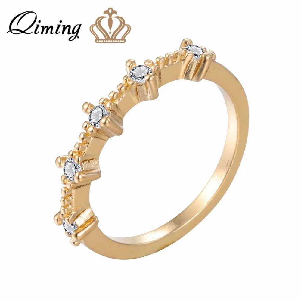 QIMING Bride Engagement Rings For Women Wedding Gold Korean Jewelry