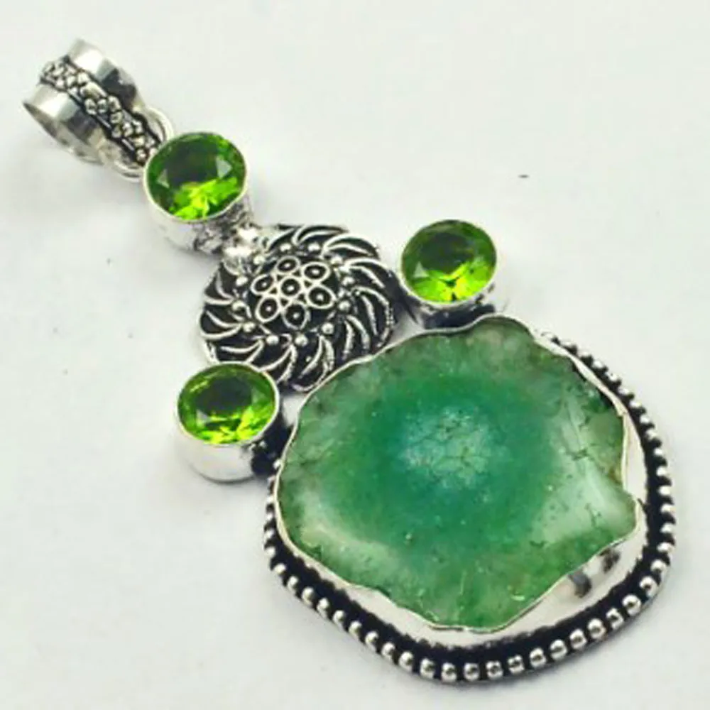 

Solar Quarts & Peridots Pendant Silver Overlay over Copper , 77 mm, P4476