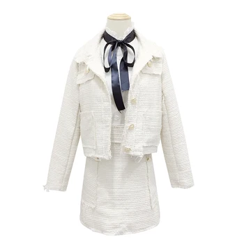 

New Fashion Autumn Winter Women's Sets Tweeds Long Sleeve Short Jackets + High Waist Short Skirts Female Suits Coat Skirt Set