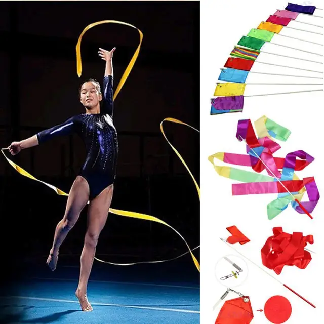 4M Gym Dance Ribbon Rhythmic Art Gymnastic Streamer Twirling Rod Stick