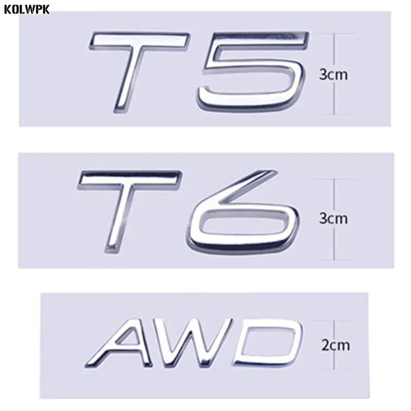 3D Metal T5 T6 AWD LOGO Emblems Badges Car Sticker Letter Decal Car