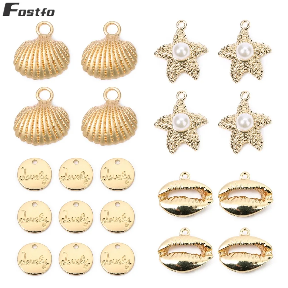 

Fostfo 10Pcs/lot Trendy Alloy Starfish Shell Lovely Necklace Pendant for DIY Jewelry Making Findings Vintage Gold Charm