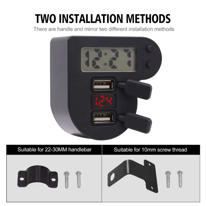Водонепроницаемый 12 в 24 В мотоциклетный двойной USB зарядное устройство с часами времени светодиодный вольтметр вкл. Выкл. Переключатель адаптер питания для мобильного телефона gps Ta