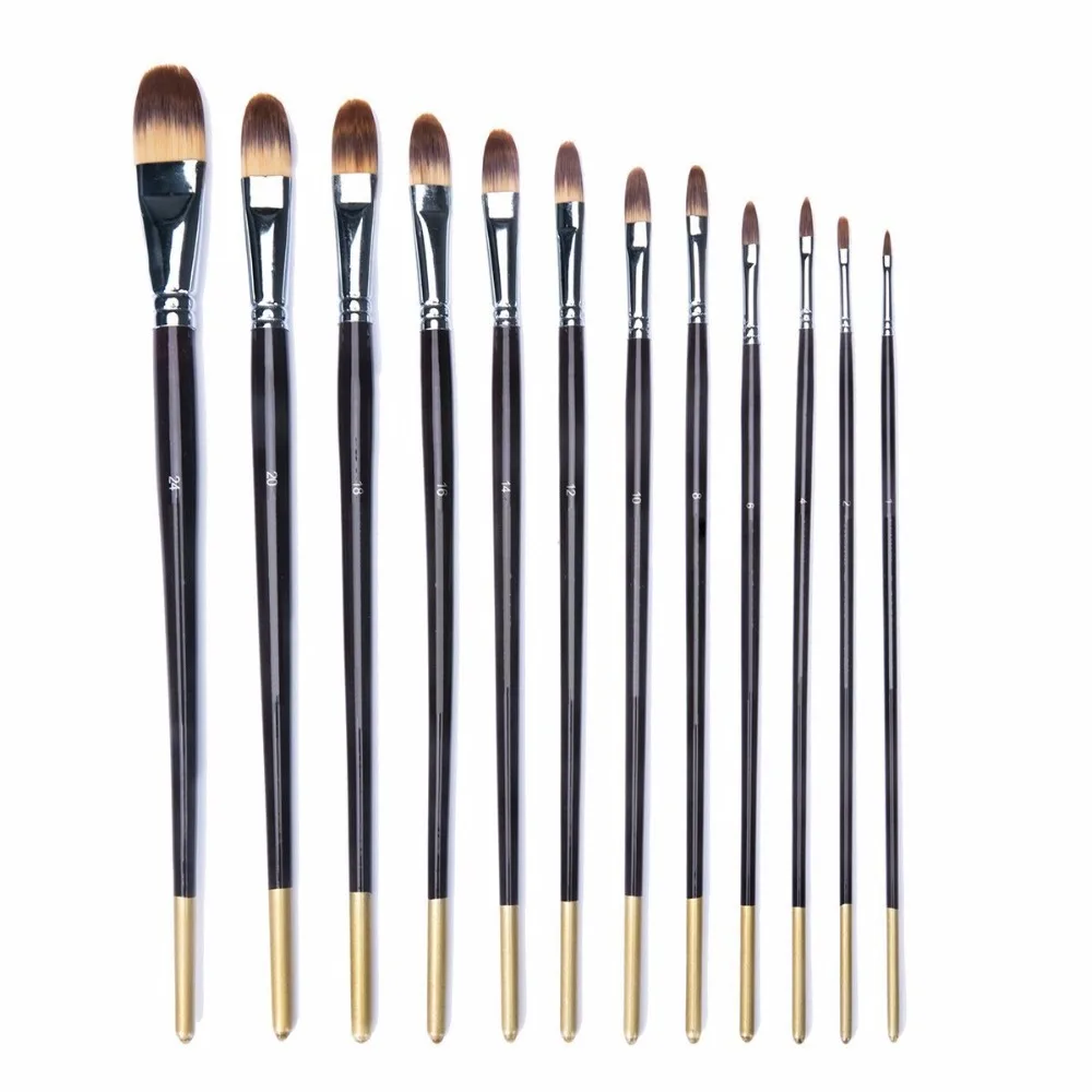 MEEDEN 12 Pcs Artist Filbert Paint Brush Set Long Handle for Watercolor