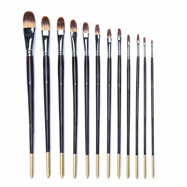MEEDEN 12 Pcs Artist Filbert Paint Brush Set Long Handle for Watercolor