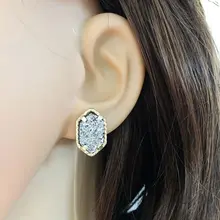10 цветов, золотые серьги-гвоздики Druzy Drusy, шестигранные серьги из акриловой смолы, модные брендовые женские ювелирные изделия, вечерние, свадебный подарок