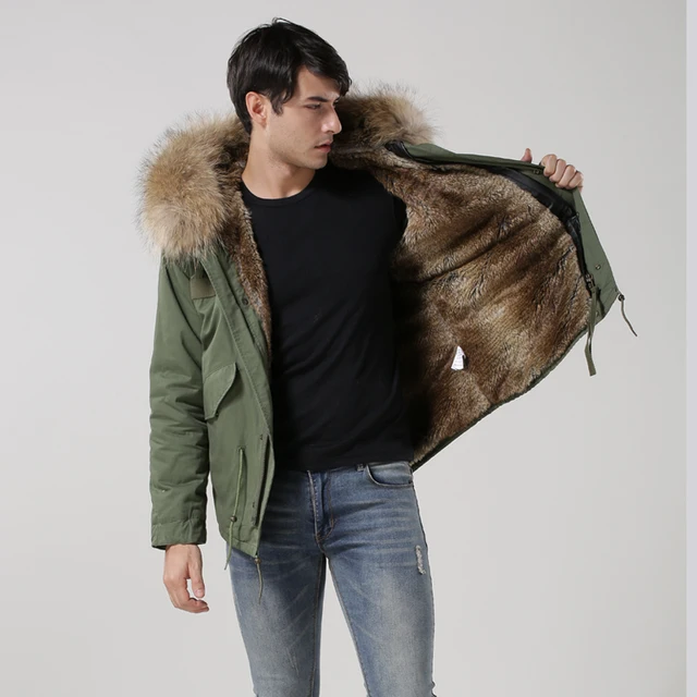 2017 Faux fur mens winter fur parka,natural raccoon dog