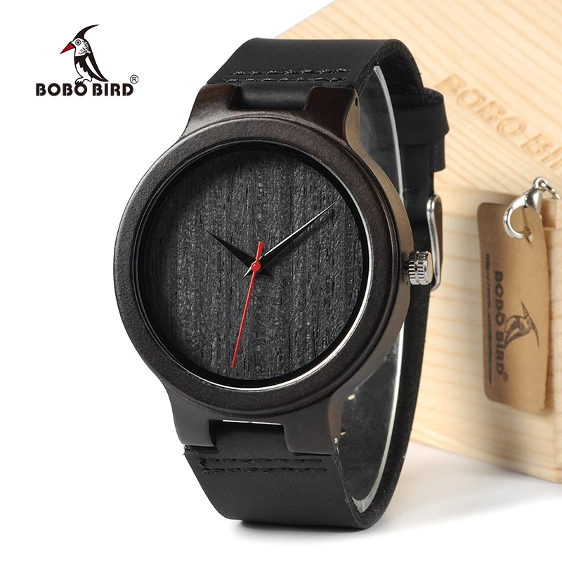 

BOBOBIRD EC22 Top Quality Men's Black Sandal Wood Watches Luxury Brand Design Men's Dress Watches With Geniune Leather Bands