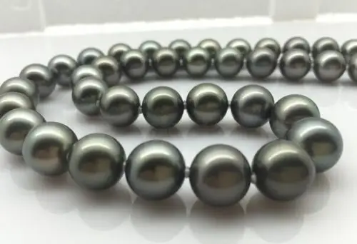 

Free Shipping >>>>>huge 18"12-13 mm Tahitian genuine black peacock blue green round pearl necklace
