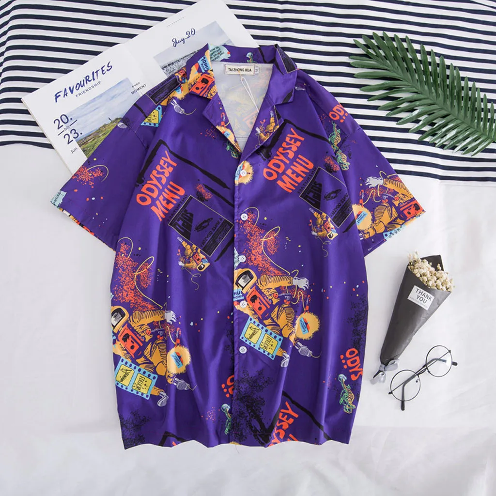 Мужские летние модные рубашки повседневные с коротким рукавом пляжный топ Свободная Повседневная блуза Гавайский стиль отложной воротник