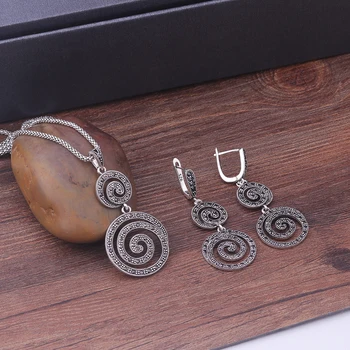 

Sellsets Statement spiral Vintage Jewelry Sets Fashion Big Round Pendant Drop Earrings Necklace Sets For Women Party Jewelry