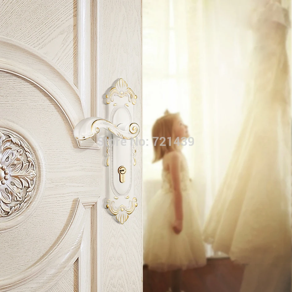 Europen Fashion Ivory Interior Solid Wood Panel Handle Lock Amber White Bedroom Bookroom Kitchen Wo - 32952297488