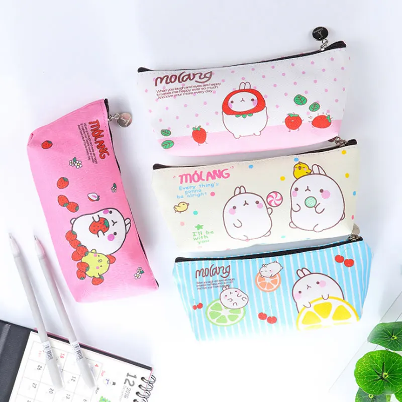 Kawaii Molang Pencil Case Leather Rabbit Big Bag Cute Korean Stationery Pen Box for Girl Boys School Supplies Tool | Канцтовары для