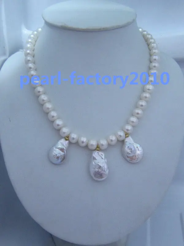 

19" NEW Baroque 18" SOUTH SEA NATURAL White PEARL NECKLACE 14K GOLD CLASP (0926)