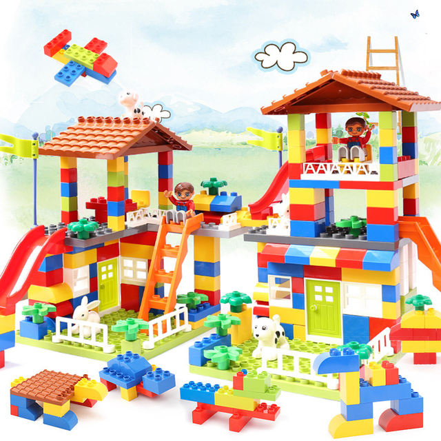 Big Size Slide Blocks City House Roof Big Particle Building Blocks Compatible DuploINGlys Castle Educational Toy For Children