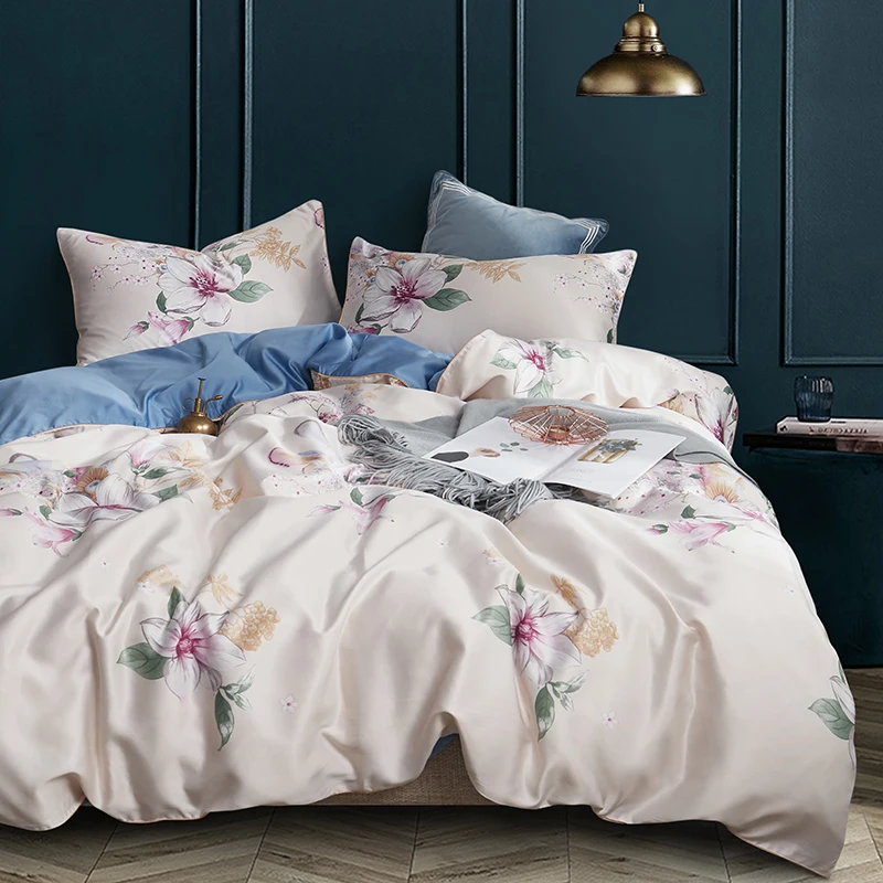 Silk Satin Bedding Sets Solid Color Bed Linen Silver Rice White