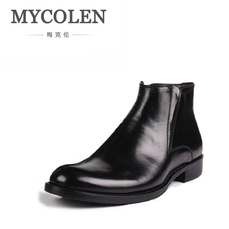 

MYCOLEN New Fashion Leather Mens Martin Boots Round Toe Oxford Zipper Casual Ankle Boots Black Winter Shoes Botas Hombre